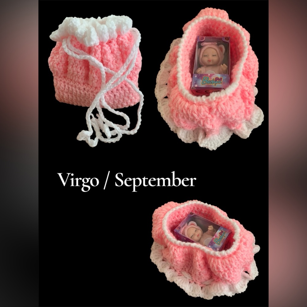 Hand Crafted Baby doll cradle purse with Zodiac Baby Doll